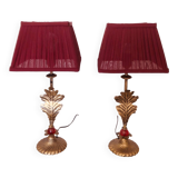 Pair of vintage golden acanthus leaf decorative lamps