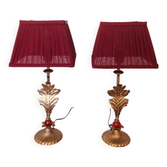 Pair of vintage golden acanthus leaf decorative lamps