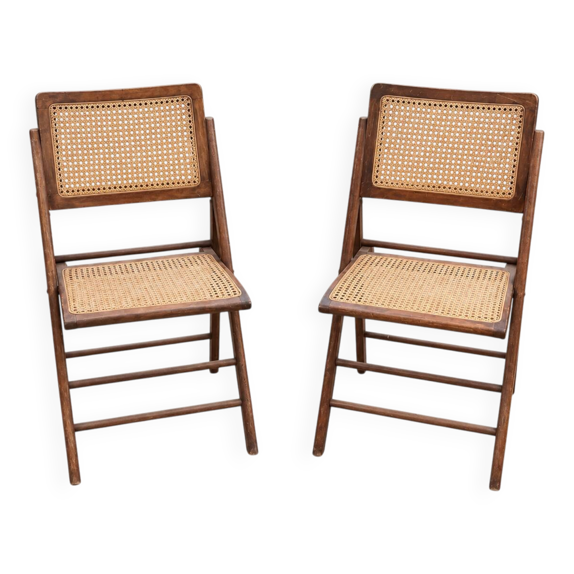 Vintage folding chair in wood and cane – 1960s/70s