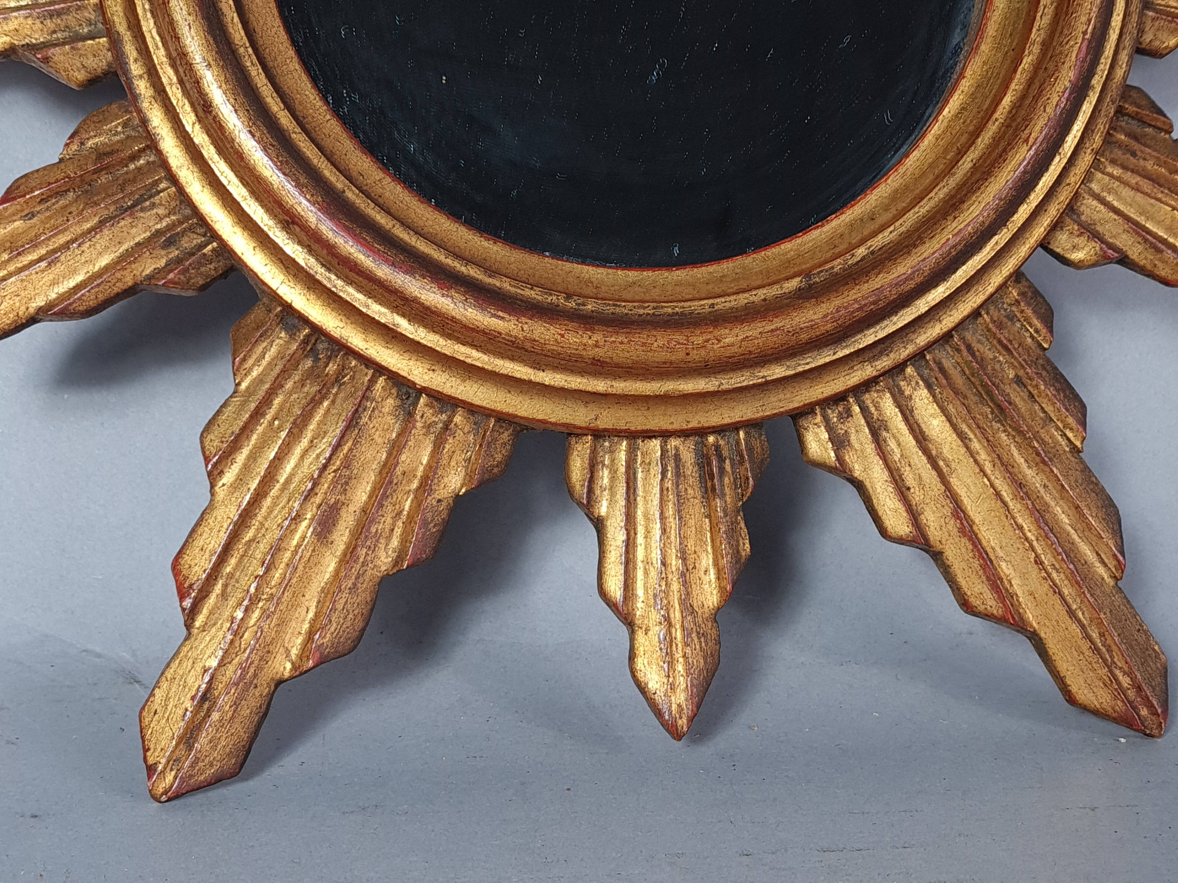 Vintage 50s gilded wood sun mirror, good condition, 40 cm C167