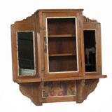 Art Deco wall display case with patinated old teak mirrors and original piece from India