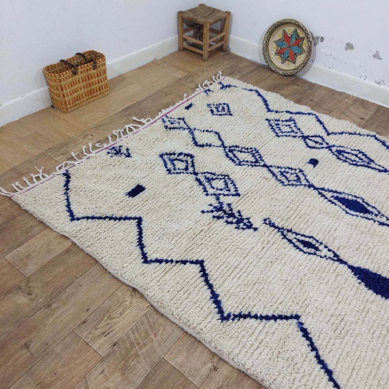 Azilal Vintage Rug 276x180 cm - Blue Geometric Patterns