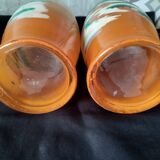 Ancien : paires de vase en verre pâte de verre orange peint