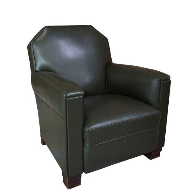 Fauteuil club art déco en skaï et bois