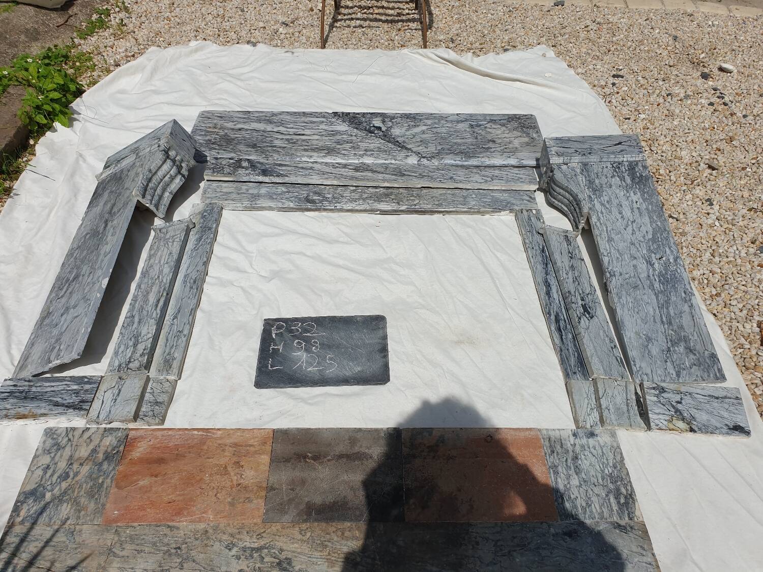 Napoleon III modillion fireplace in gray marble late 19th century