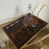 Large serving tray in lucite and brass circa 1970