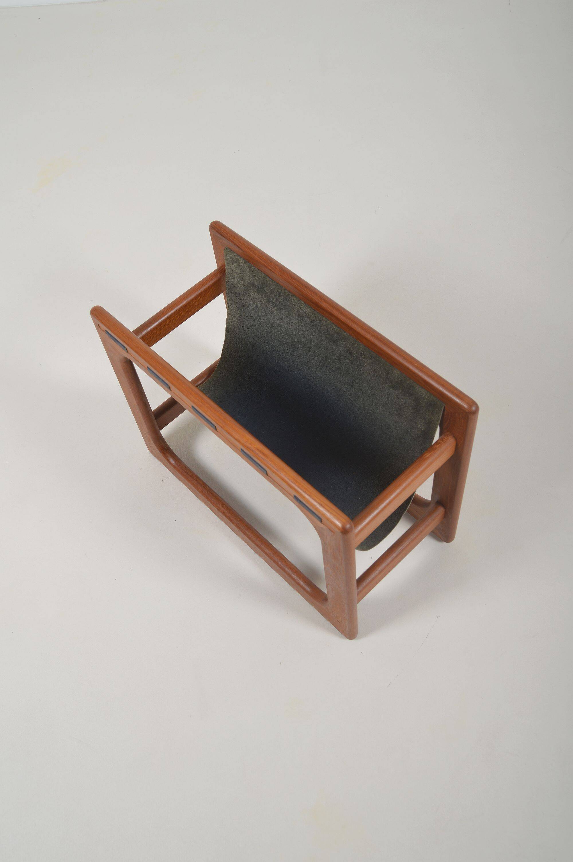 Danish magazine holder in teak and leather by Salin Møbler, 1970s