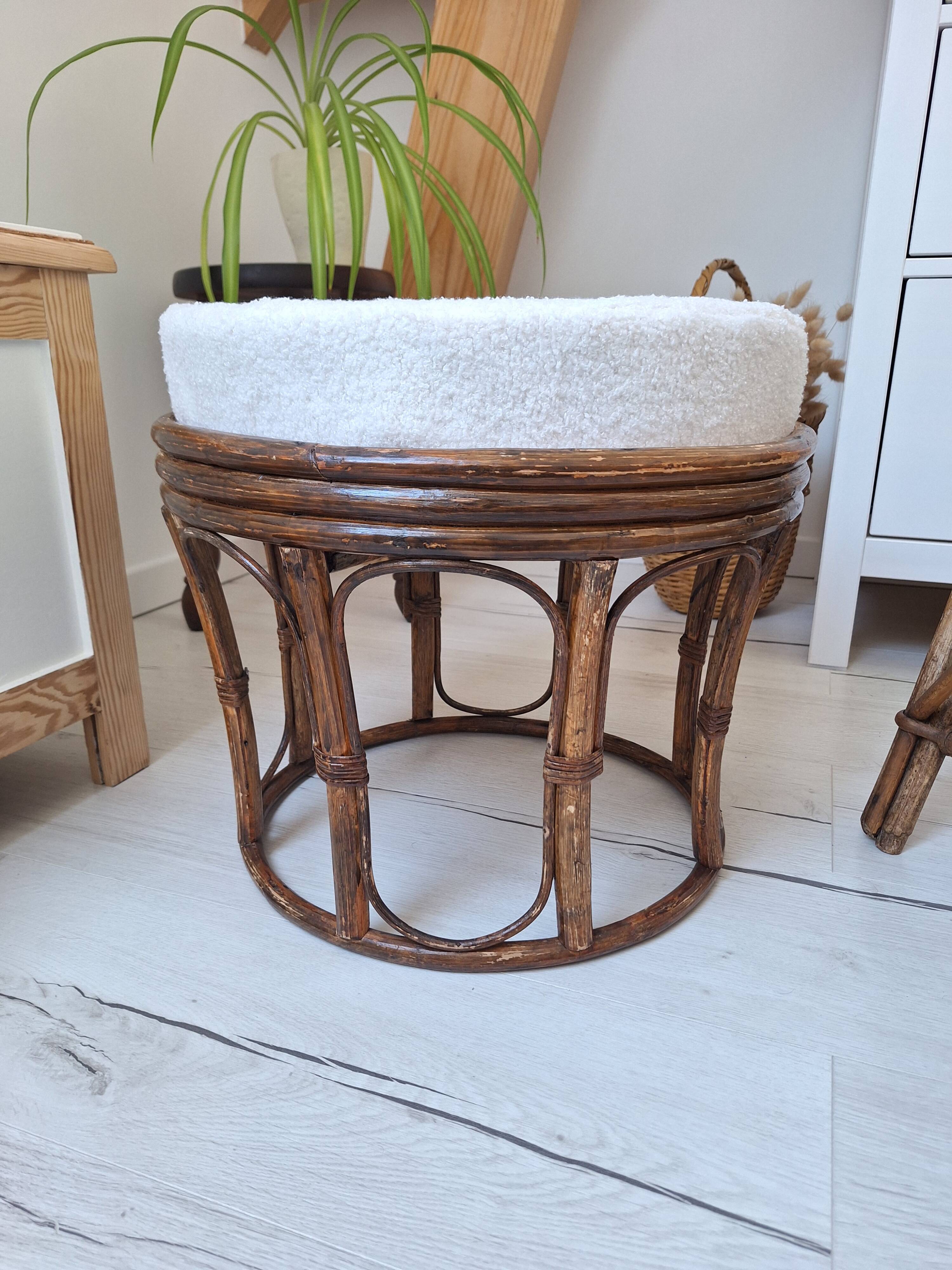 Rattan and terry fabric pouf