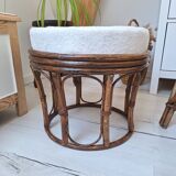 Rattan and terry fabric pouf