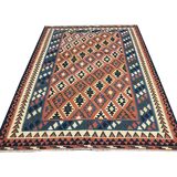 Tapis Kilim fait main pour chambre à coucher, en laine tissée à plat, motif géométrique rouille, 293 × 210 cm