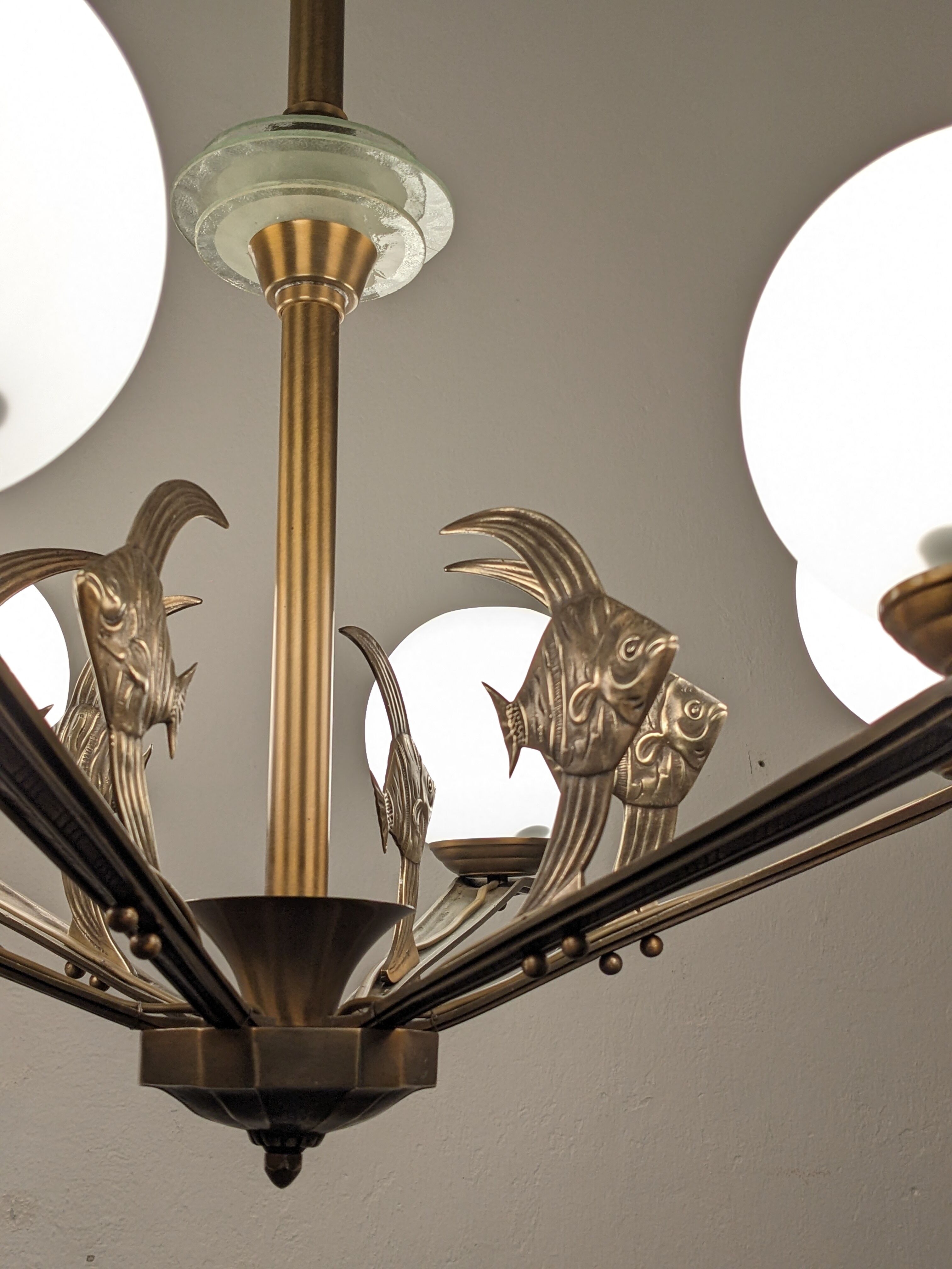 Art deco bronze fish chandelier