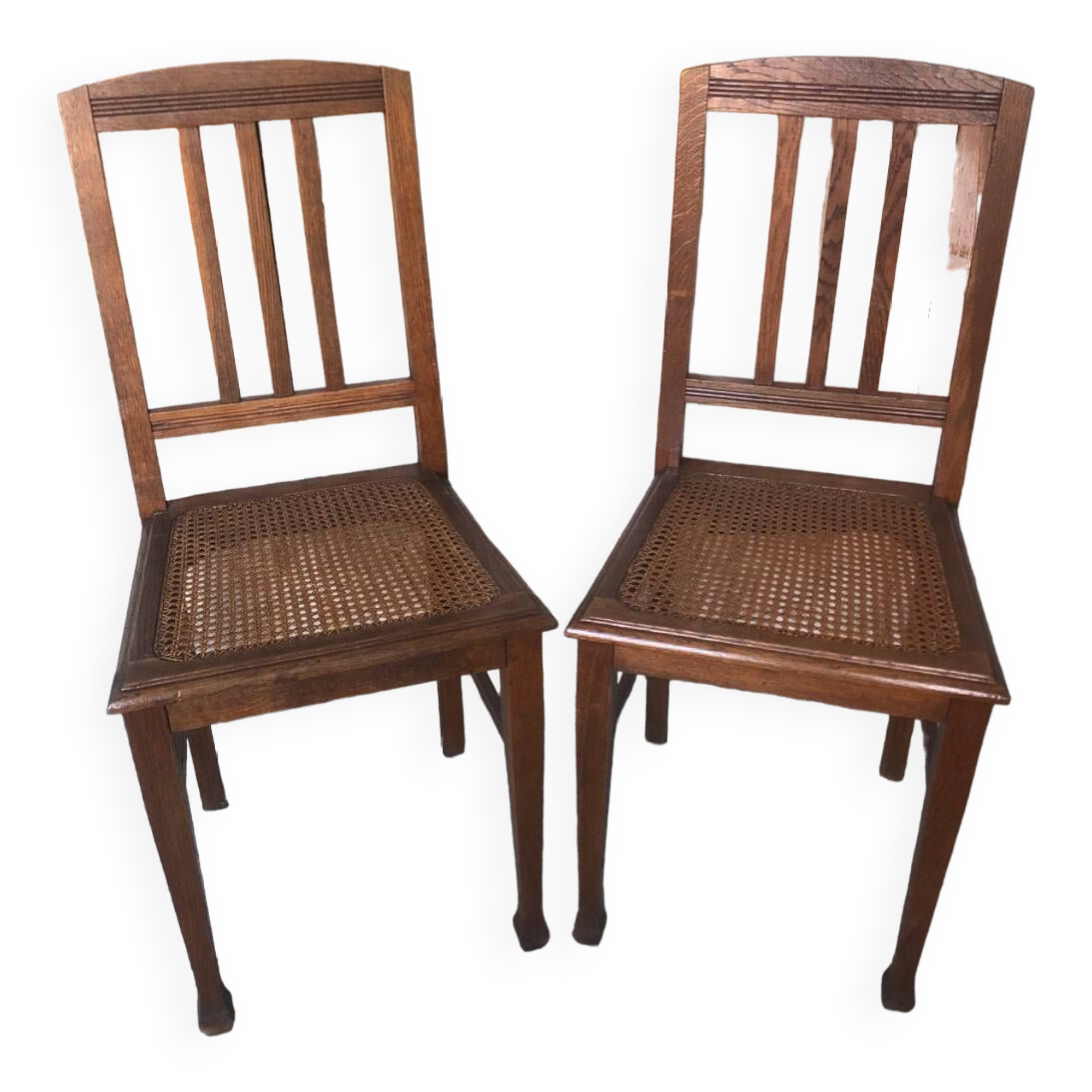 Pair of art deco chairs in wood & cane seat