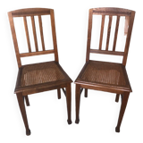 Pair of art deco chairs in wood & cane seat