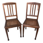 Pair of art deco chairs in wood & cane seat