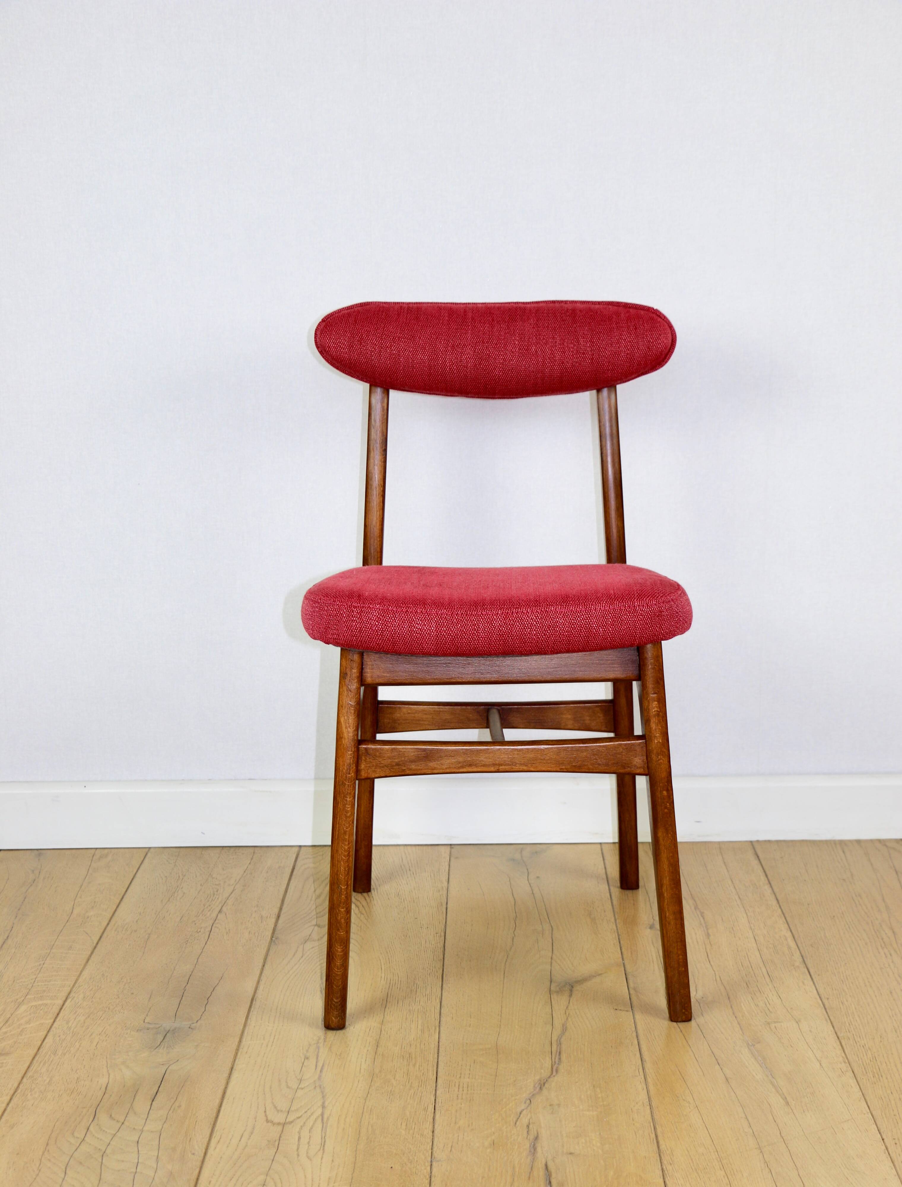 Vintage Hałas upholstered chair in raspberry strawberry vintage colour