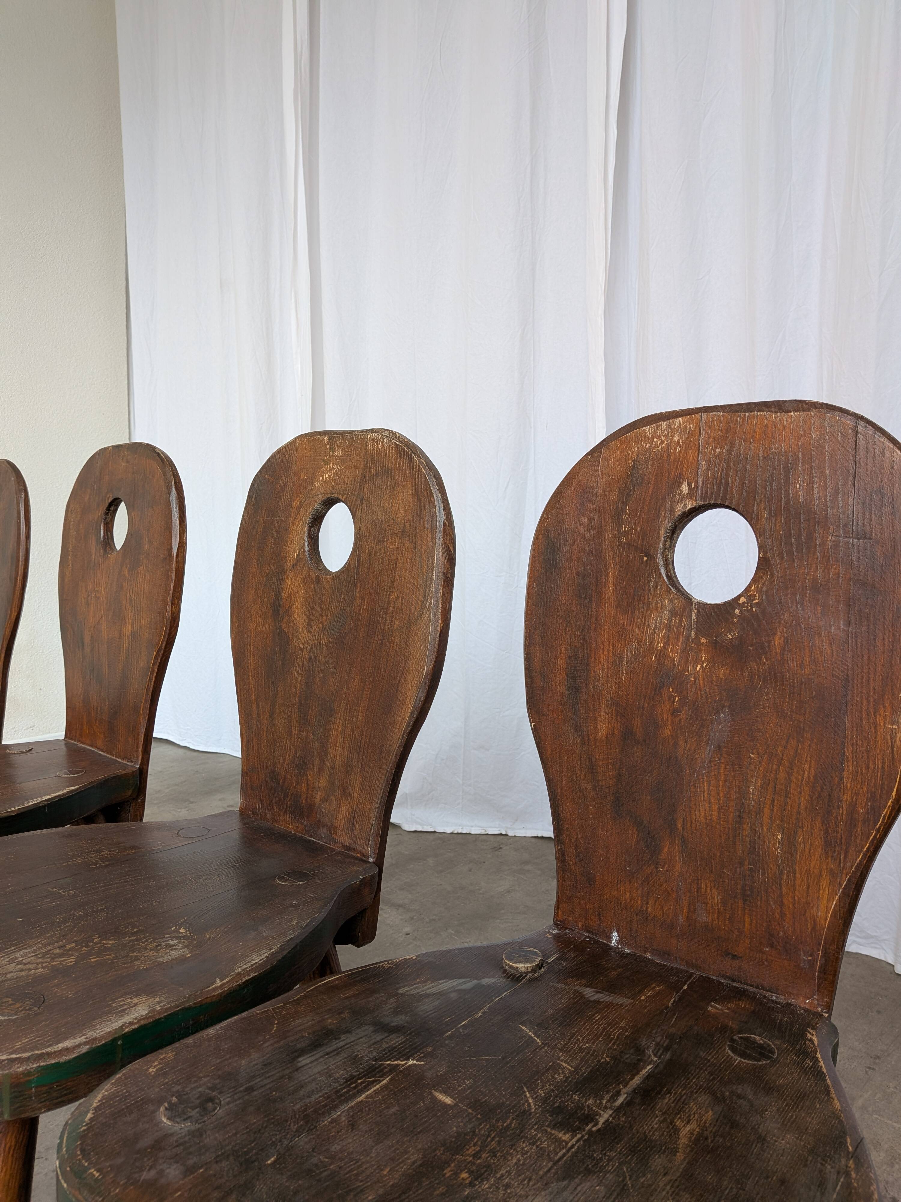 Set of 4 Vintage Brutalist Wooden Chair / Rustic Farmhouse Dining Chair