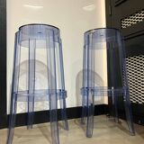 Charles ghost stackable high stool blue plastic / h 65 cm