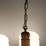 Scandinavian pine & opaline chandelier by Jan Wickelgren for Aneta Sweden, 1970s