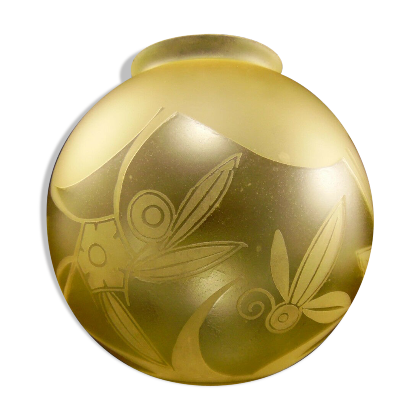 Acid engraved glass ball decorated with birds and geometric art deco