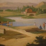 Great landscape painting with figures from the 20th century