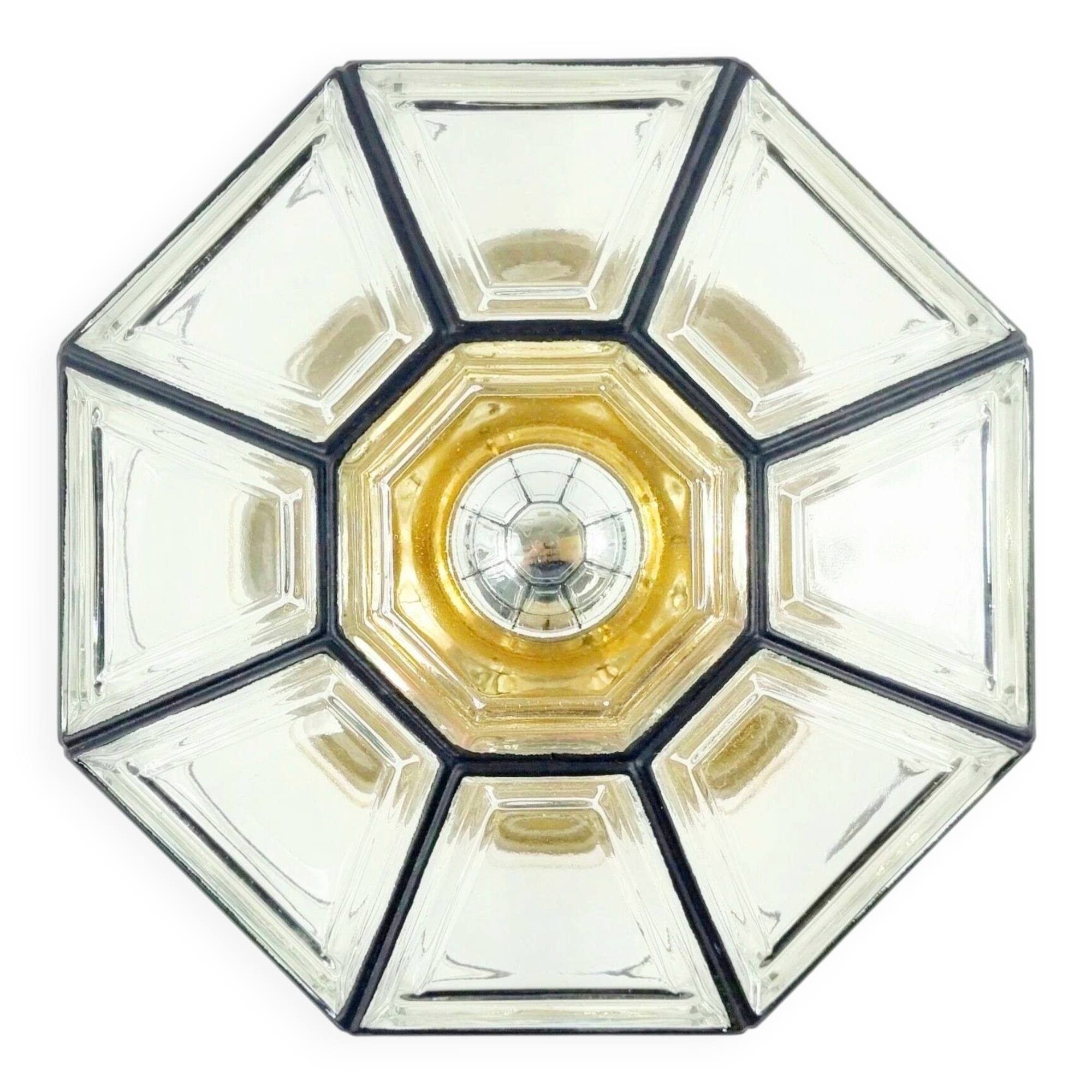 Mid-Century Modern Glass & Brass Ceiling Light from Limburg, Germany, 1960s