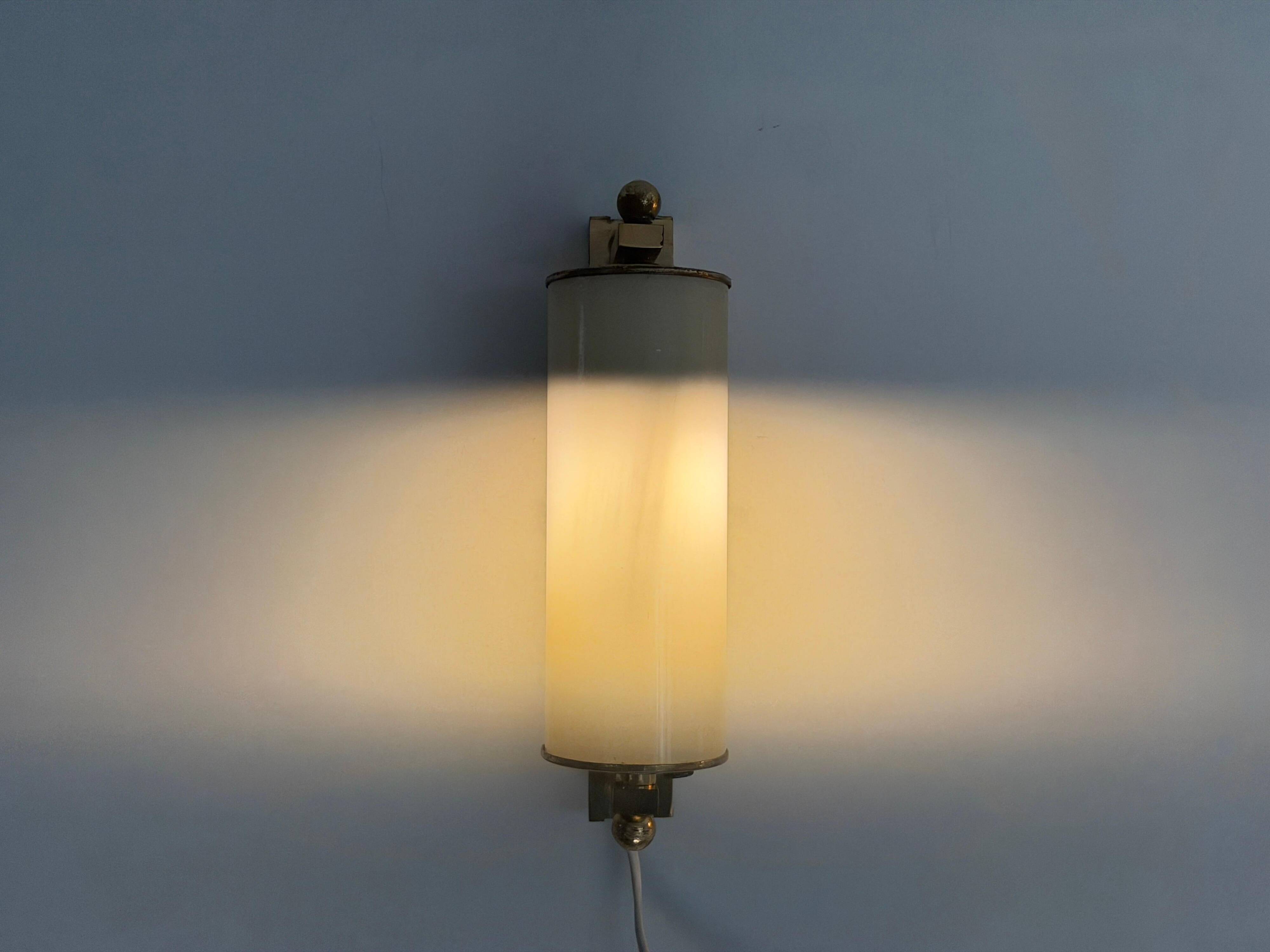 Art Deco wall lights in opaline glass and brass, 1940s, Germany