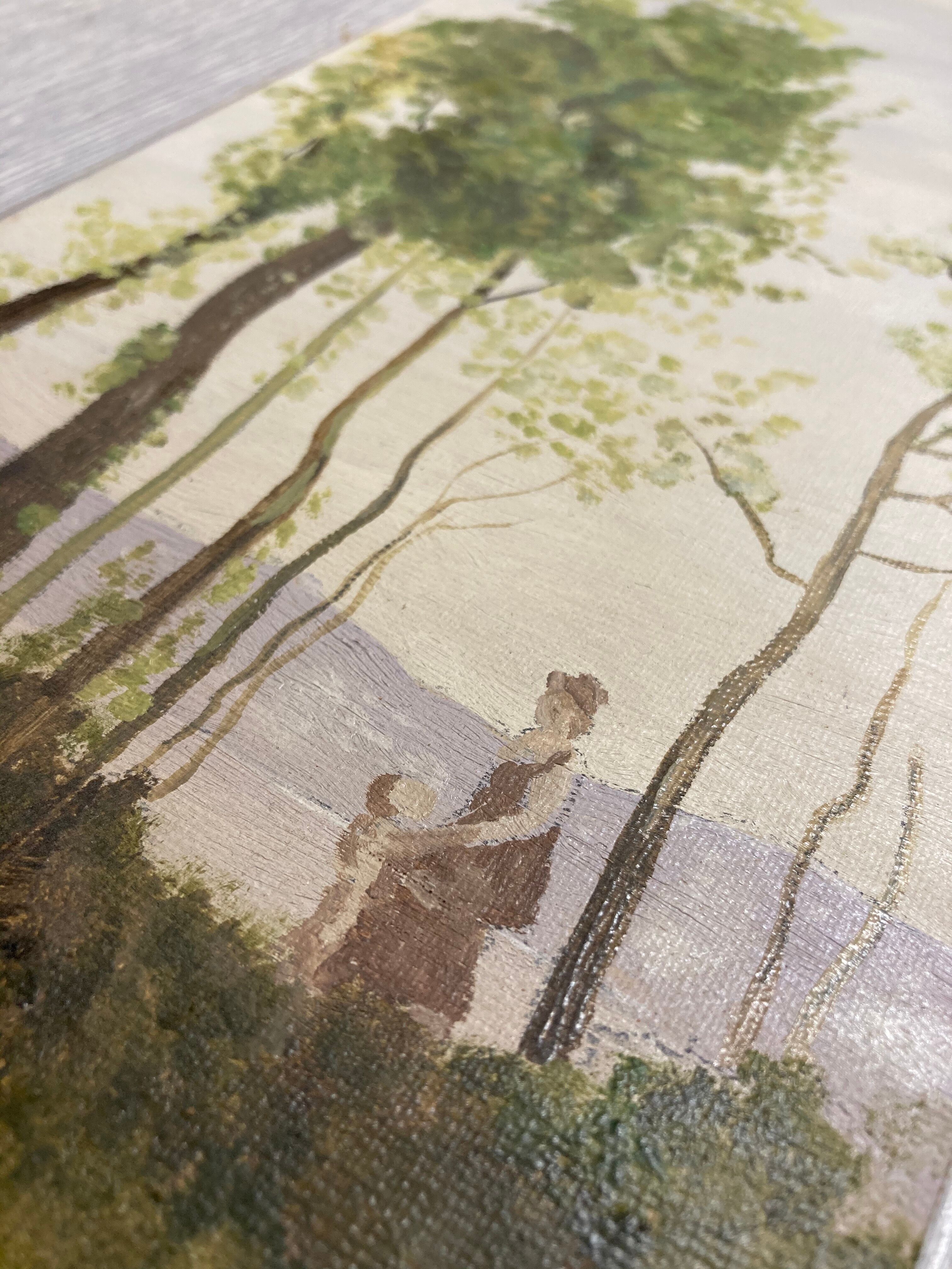 Oil on cardboard romantic landscape