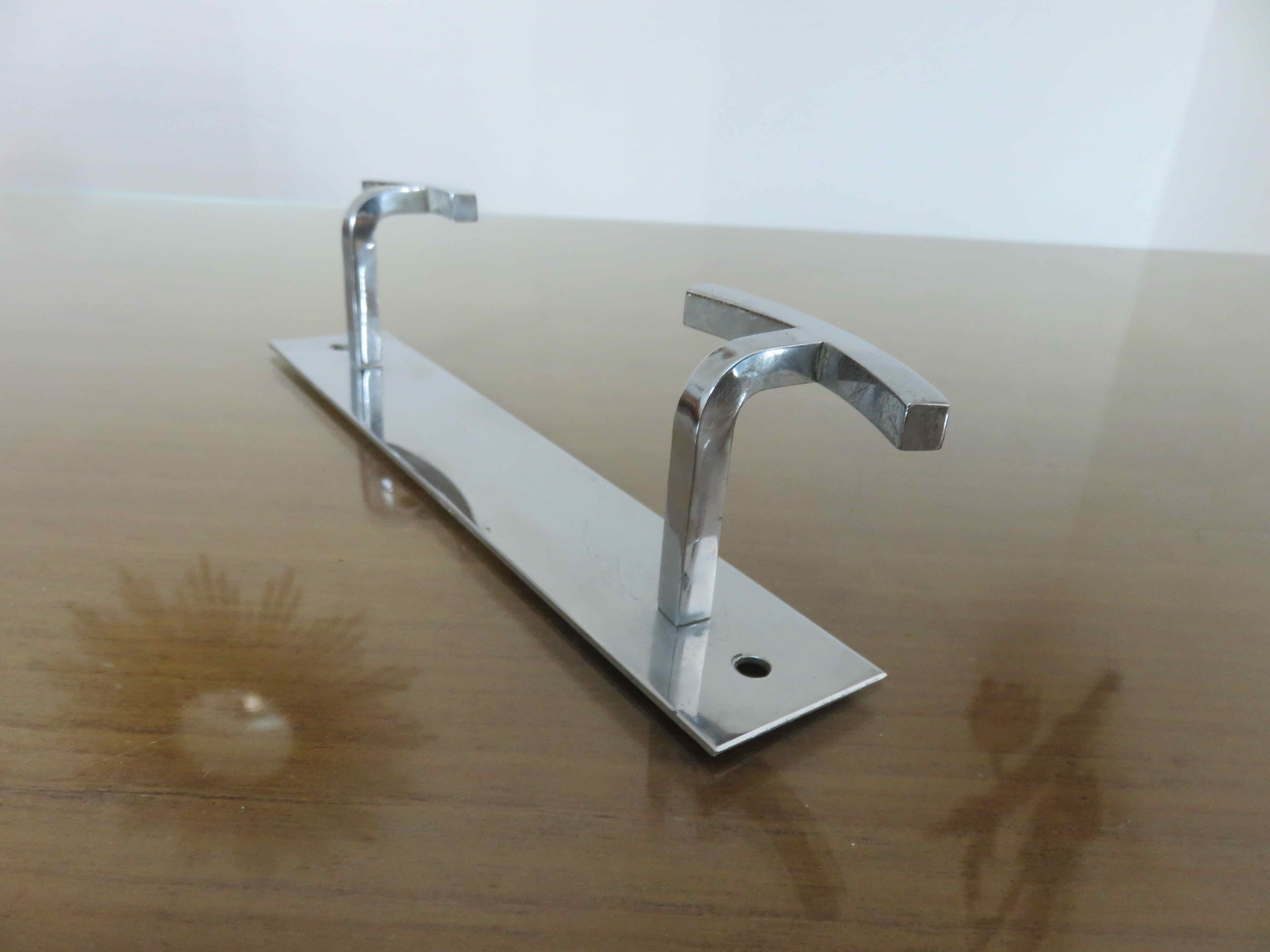 Coat rack in chrome brass 2 hooks 70s