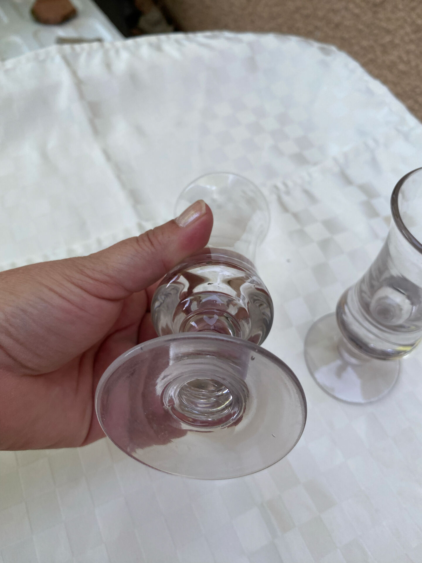 Pair of antique pressed glass liqueur glasses – Bistro style