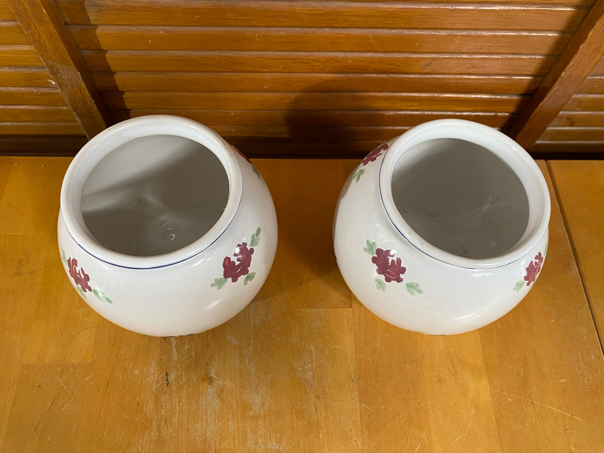 Pair of antique st clément round vases white ceramic flower decor vintage