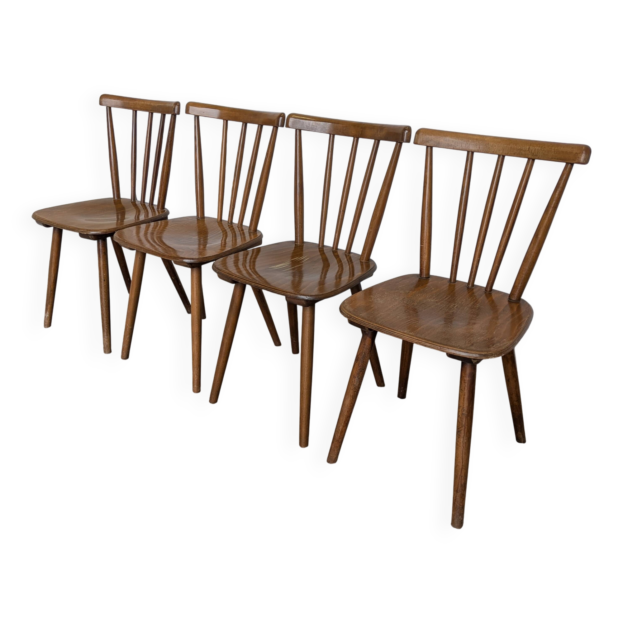 Ensemble de 4 chaises de salle à manger Windsor vintage : en bois des années 50 / STOL Kamnik