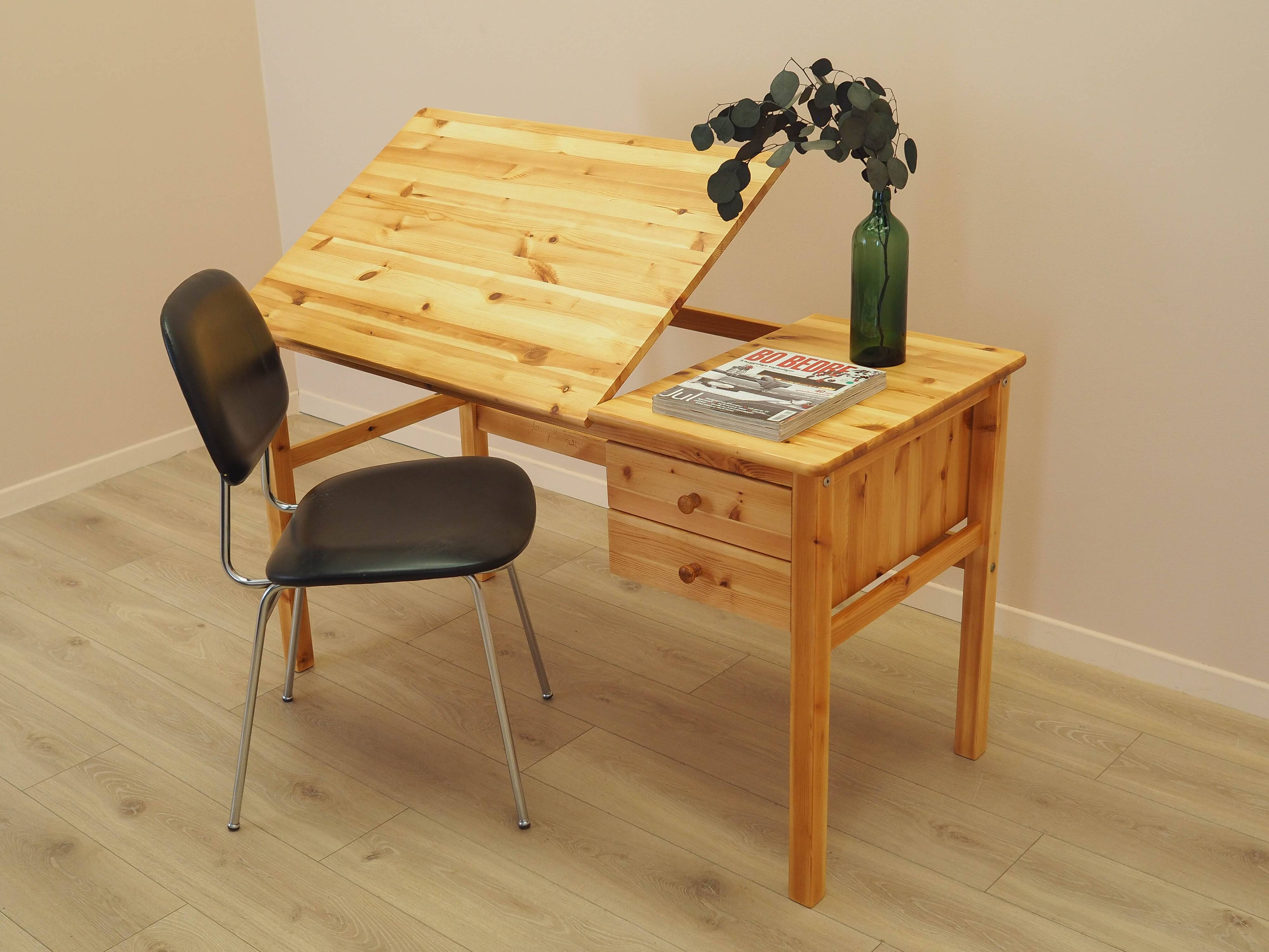 Danish pine desk with adjustable top, 1990s