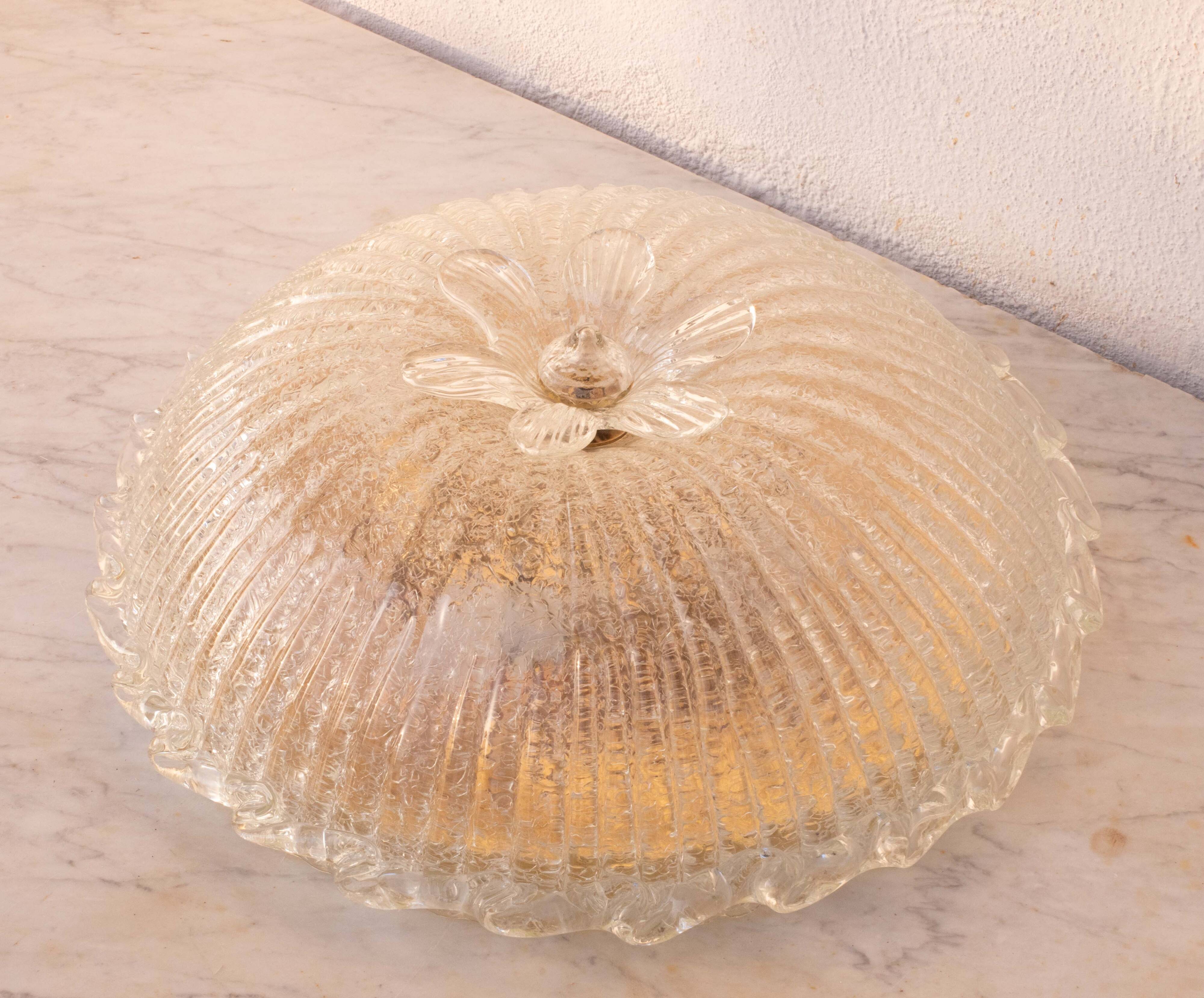 Italian Transparent Murano Glass Ceiling with Flower