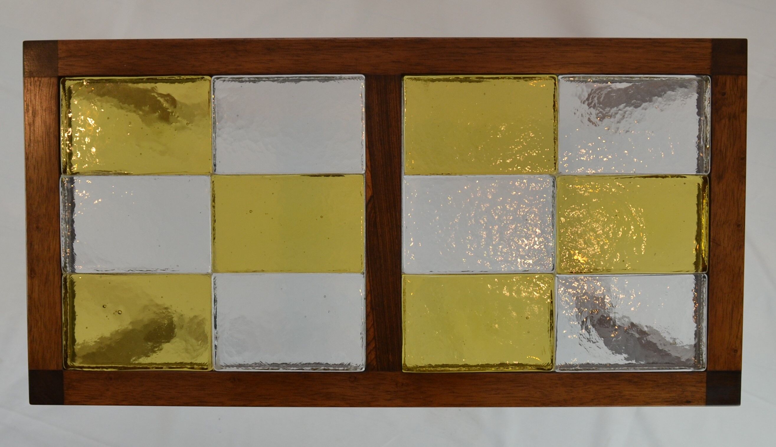 Pair of Scandinavian coffee tables in rosewood and glass tiles