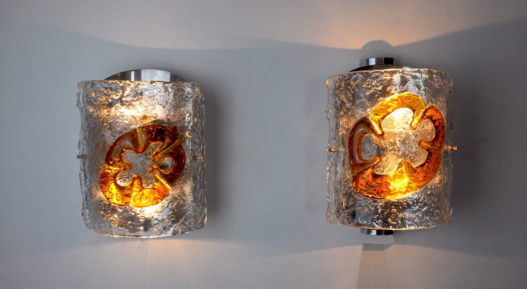 Pair of Mazzega Murano Space age wall lights Italy 1970