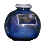 Blued rounded vase with landscape/flowers