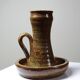 Large hand-held candle holder in handcrafted stoneware in the style of Baudat, La Borne, vintage