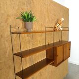 Wall rack with hanging cupboard, shelves and steel holders vintage