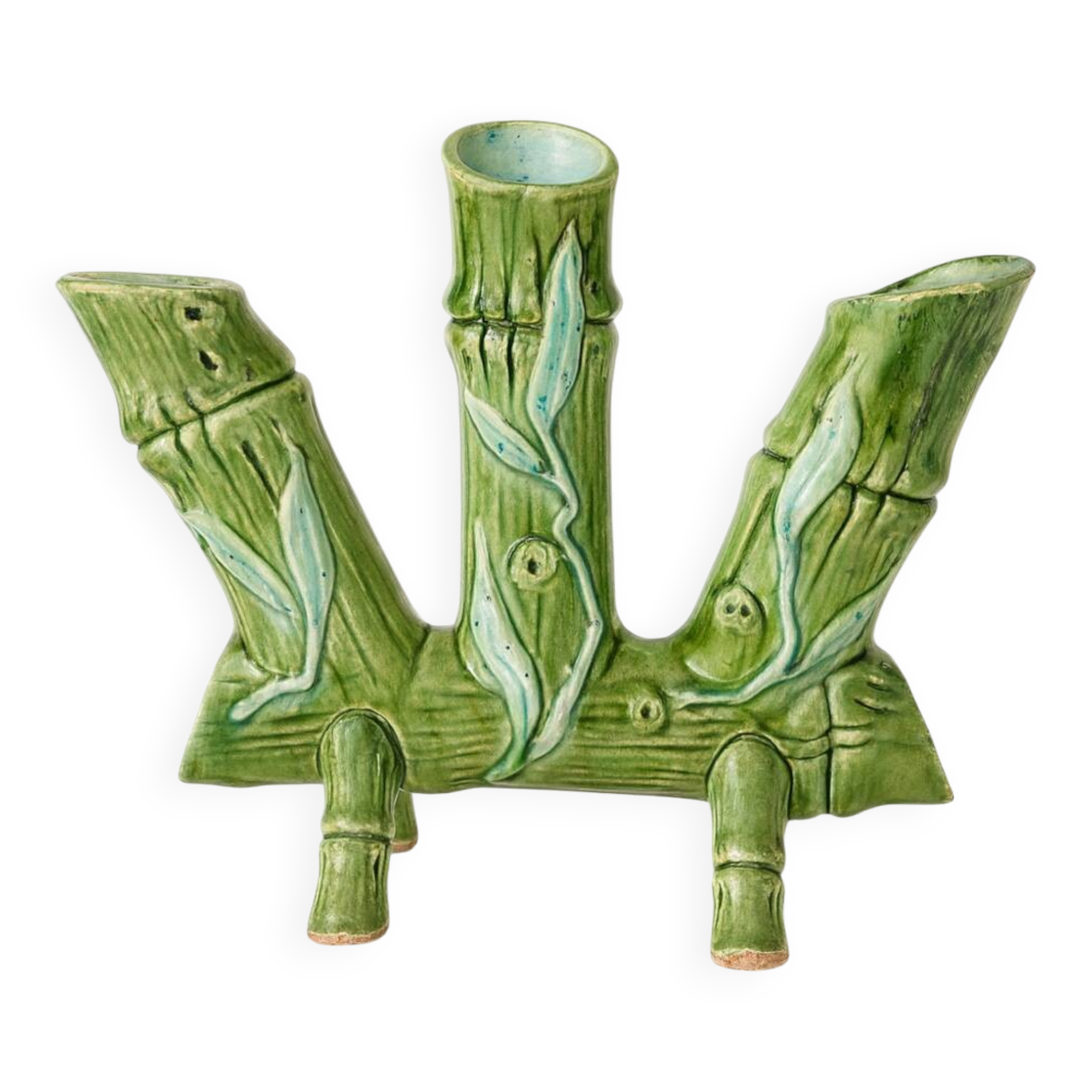 Art Nouveau earthenware vase with bamboo decoration circa 1900