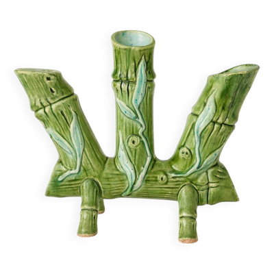 Vase art nouveau en faïence décor bambou vers 1900