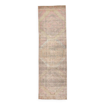 3x10 Cream Brown Soft Vintage Runner Rug 90x306Cm SK 21941