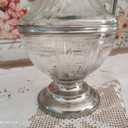 Old water decanter in curved glass and tin Art Nouveau style