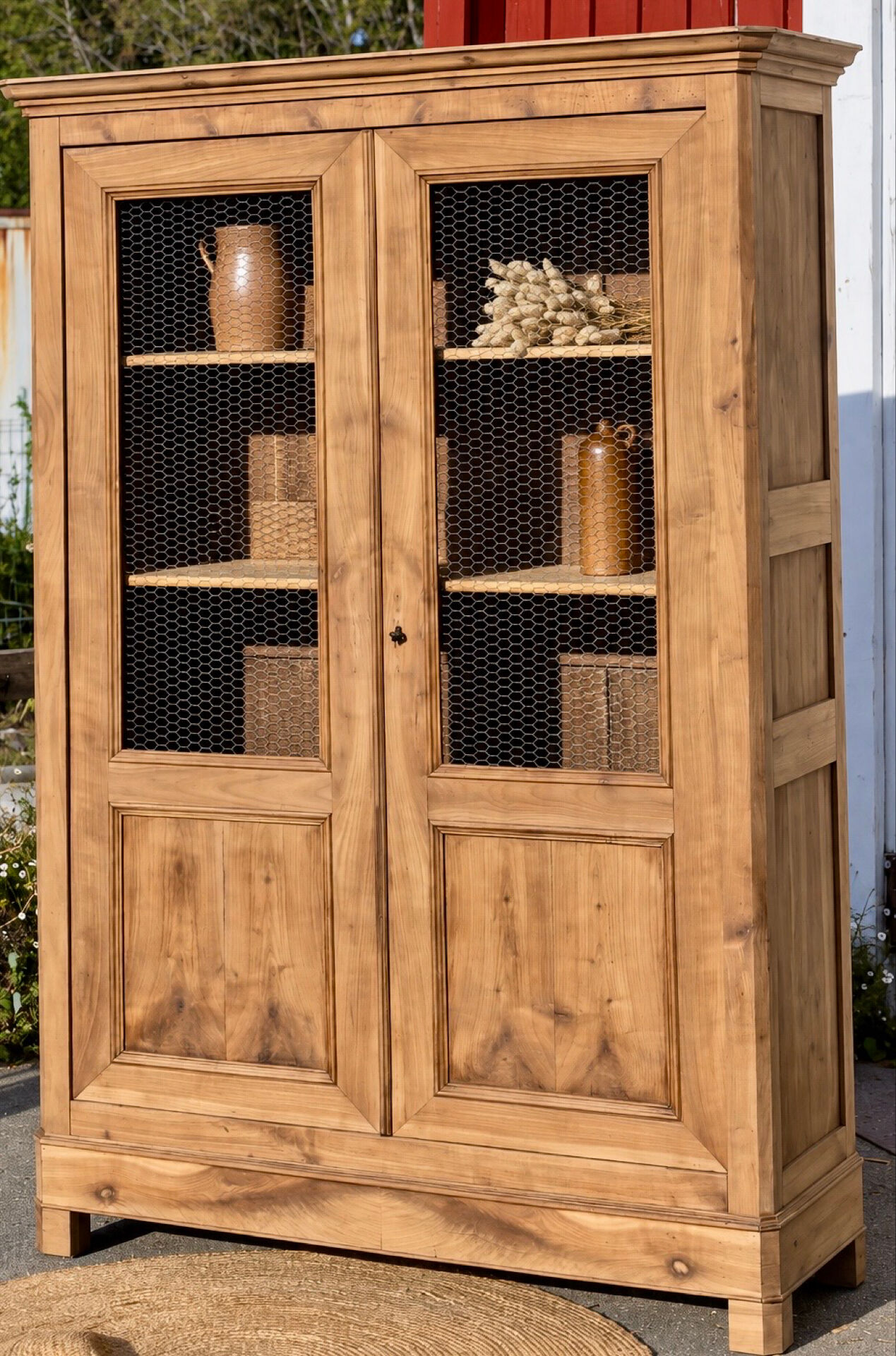 Antique Parisian wardrobe: solid wood dresser bookcase