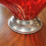 Old vintage tulip basket in 60s red glass