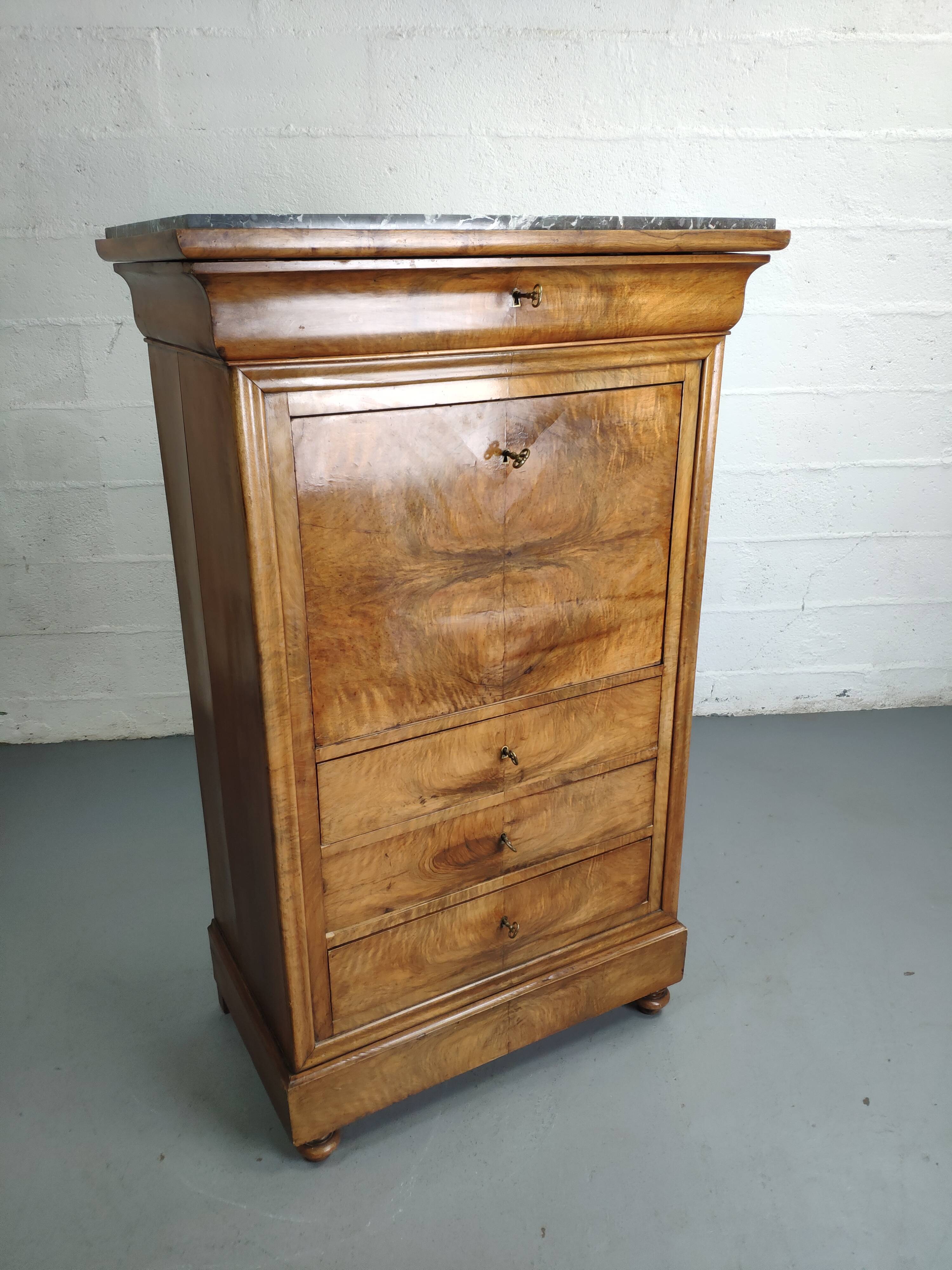 Secretary style Louis Philippe in walnut bramble