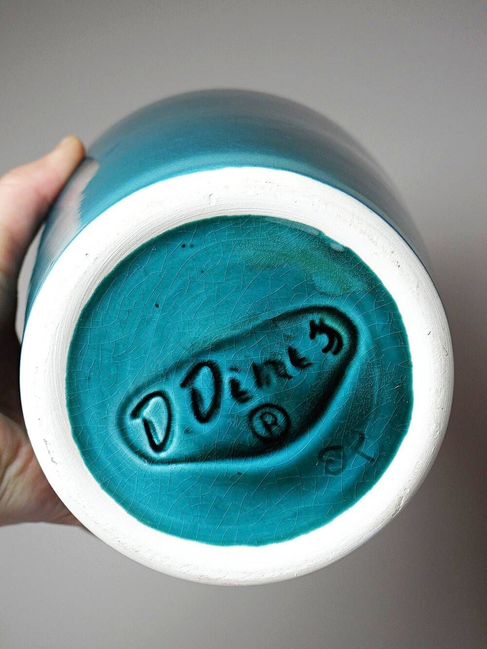 Vintage vase Dinis Portugal in turquoise and cobalt blue ceramic, 1970s.