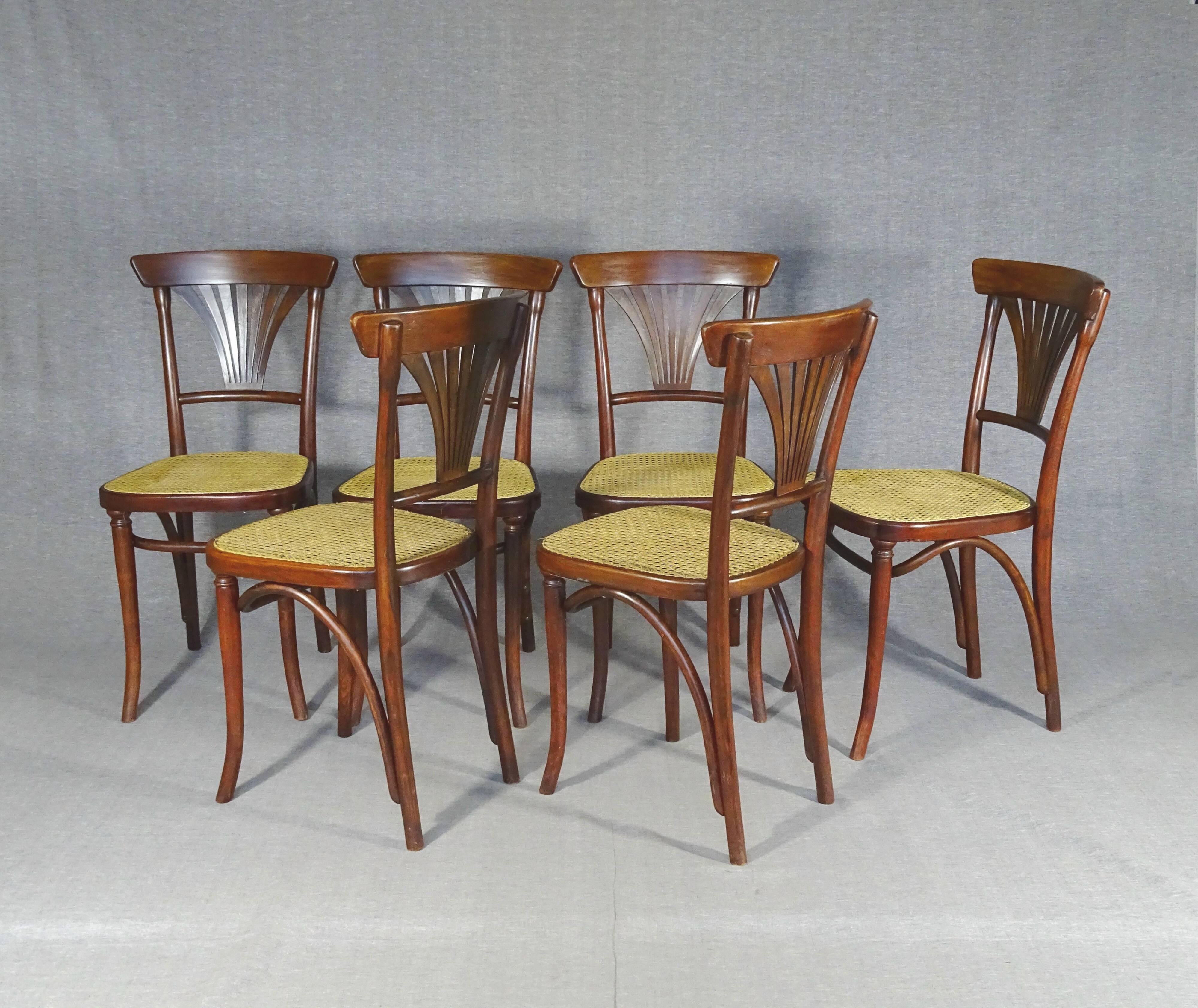 Set of 6 caned chairs, Thonet No. 221, circa 1910