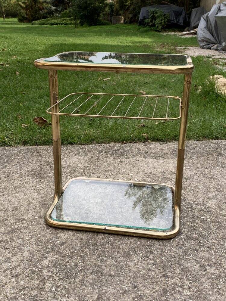 Italian side table in gilded brass and glass, Hollywood Regency style, 1970s.