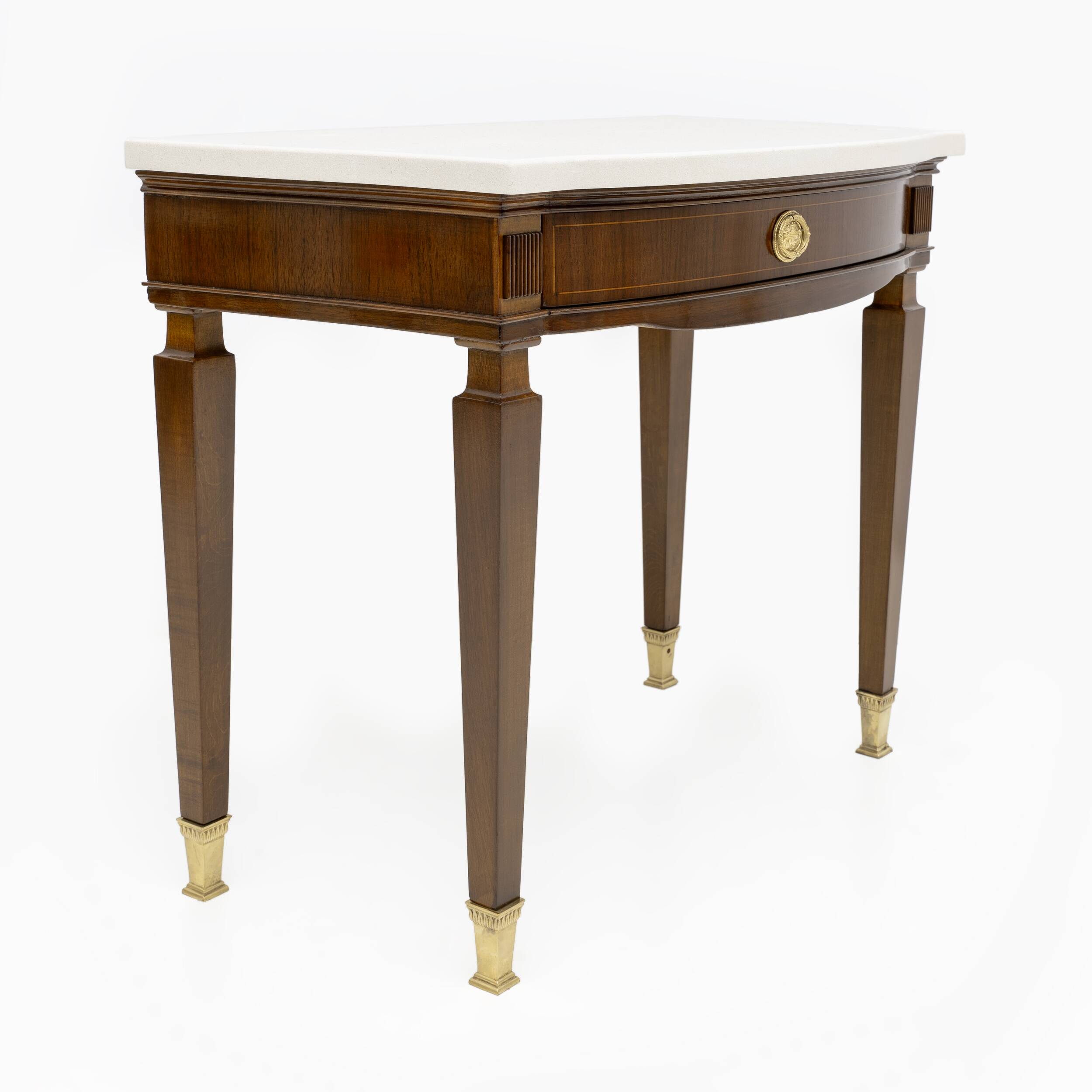 Pair of Neoclassical Style Marble and Mahogany Bedside Tables