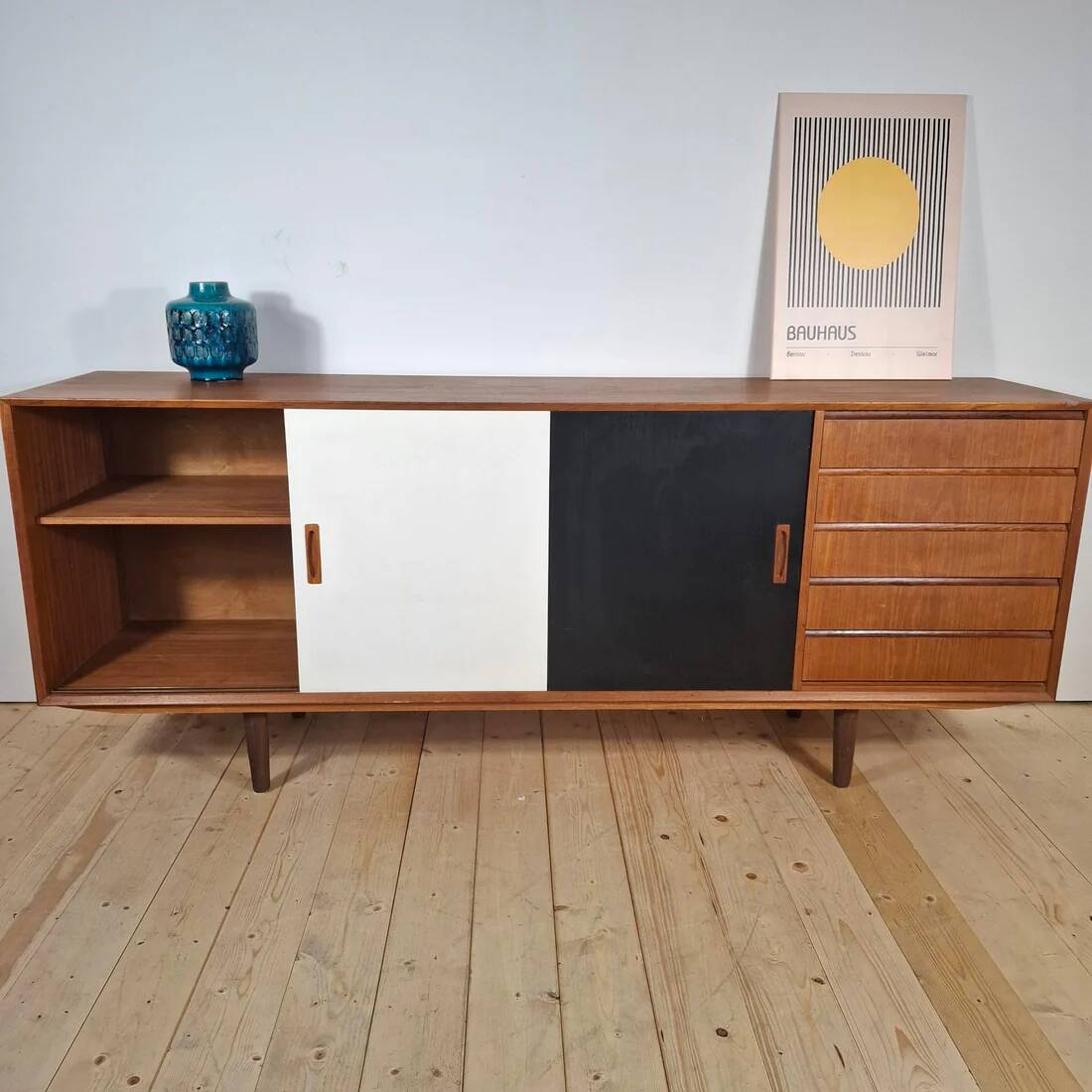 Vintage sideboard with coloured doors – Mid-century modern design, 1960s
